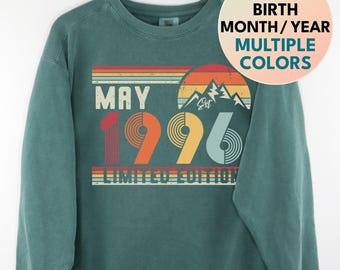1996 Comfort Colors Sweatshirt, 1996 Birthday Retro Sweater, 1996 Birthday Year Long Sleeve Shirt for Women Men, 30th Birthday Tee Gift