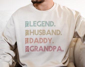Personalized Husband, Father, Grandpa, Legend Sweatshirt, Grandpa Retro Vintage Tee, Custom Year Est. 2024 Birthday Gift for Men Dad