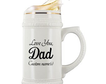 Personalized Dad Beer Stein, Perfect Gift From Kids To Dad, Father's Day Present Gift, Dad Beer Mug With Custom Kids Names (22 oz)