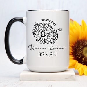 Taza de café personalizada de anatomía cerebral, idea de regalo de enfermera de neurociencia, taza de té cerebral anatómico para estudiantes de enfermería, regalo de escuela de enfermería para mujeres