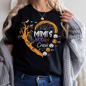 Mimi Bootiful Crew Grandma Halloween Shirt, Personalized Mimi Halloween Shirt, Grandma With Grandkids Names, Spooky Grandma T-shirt