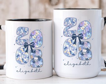 2005 Birthday Mug for Daughter Sister Friend, Personalized Birth Year Coffee Cup, Colorful Bow Floral Coquette Custom Name Gift for Her