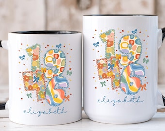 1946 Birthday Mug for Her, Personalized Birth Year Coffee Cup With Name, Navy Blue Bow Floral Coquette Gift for Grandma, 80th Present