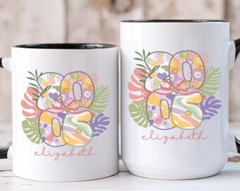 2006 Birthday Coffee Mug, Custom Name Birth Year Cup, Boho Floral Tropical Leaves Mug, Personalized Gift for Daughter