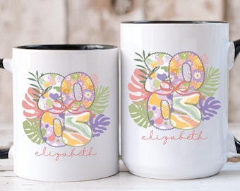 2005 Birthday Mug for Daughter Sister Friend, Personalized Birth Year Coffee Cup, Boho Floral Tropical Custom Name Mug