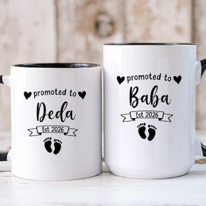 Promoted To Baba, Deda Coffee Mug Set, New Grandparents Mug, Pregnancy Reveal, First Time Grandma, Baby Announcement Customizable Mug