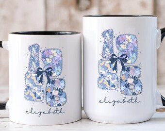 1956 Birthday Gift Mug for Her, Custom Name Birth Year Coffee Cup, Colorful Bow Floral Coquette Design, 70th Present for Grandma Mom