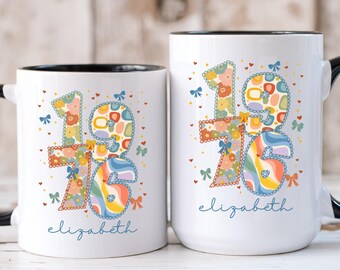 1976 Birthday Mug for Her, Born in 1976 Coffee Cup With Name, Navy Floral Bow Coquette 50th Gift for Wife Sister Mom