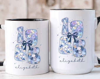 1986 Birthday Gift Mug, Personalized Birth Year Coffee Cup With Name, Colorful Bow Floral Coquette 40th Present for Wife Sister Friend