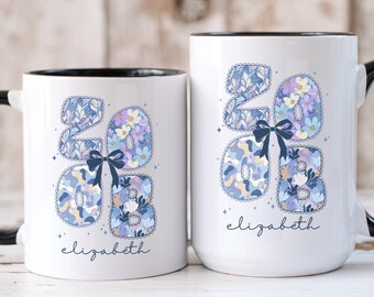 2008 Birthday Mug With Name, Colorful Bow Floral Coquette Coffee Cup, Personalized Birth Year Gift for Daughter Sister Best Friend Her