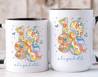 1986 Birthday Gift Mug, Personalized Birth Year Coffee Cup With Name, Navy Blue Bow Floral Coquette 40th Present for Wife Sister