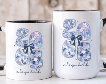 2006 Birthday Coffee Mug With Name, Custom Birth Year Cup, Colorful Floral Bow Coquette Gift for Daughter Sister Best Friend Her