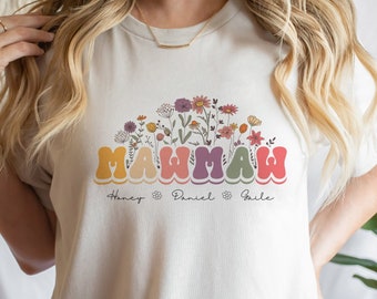 Custom Mawmaw Floral Shirt, Personalized Mother&#39;s Day TShirt, Mawmaw With Grandkid Names Apparel, Grandma From Kids Gift, Blessed Mawmaw Tee