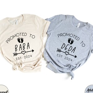 First Time Baba, Promoted To Deda, Grandma Grandpa Matching Shirt, New Grandparents Pregnancy Reveal, Baby Announcement Customizable Tee