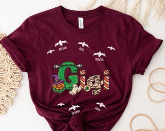 Spersonalizowana upiorna Gigi, spersonalizowane imiona dla dzieci, jesienna koszulka, jesienna koszulka Gigi, koszulka Gigi na Halloween, koszulka Gigi na Cukierek albo psikus