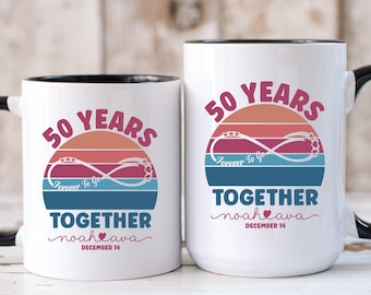 Custom 50th Wedding Anniversary Coffee Mug, Golden Anniversary Gift for Mom Dad, Celebrating 50 Years Together Personalized Couple Cup