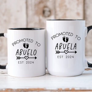Promoted To Abuela, Abuelo Coffee Mug Set, New Grandparents Mug, Pregnancy Reveal, First Time Grandma, Baby Announcement Customizable Mug