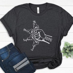Personalized Papa and Grandchildren Shirt, Custom Grandpa Tee Shirt Kids Papa Hands, Custom Kid names Gift for Grandpa Papa Father Pop