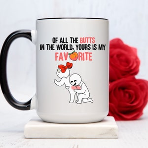 Copo de piadas de casal favorito, presente hilariante de dia dos namorados para namorada, eu amo a bunda dela, caneca de café, aniversário de esposa, presente engraçado de memes