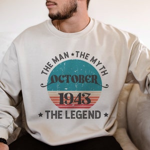 Born In 1943 Sweatshirt, Mens Birthday Party Sweater, Turning 80 Crewneck, Birthyear Long Sleeve For Grandpa, 80th Birthday Gift Sweatshirt