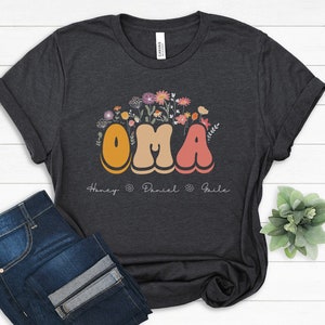 Custom Oma Floral Shirt, Personalized Mother&#39;s Day TShirt, Oma With Grandkid Names Apparel, Grandma From Kids Gift, Blessed Oma Tee