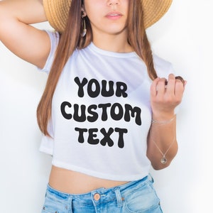 Camiseta corta personalizada para bebé, camisa corta holgada con texto retro personalizado, despedida de soltera, estilo de los 90, ropa Y2K, top corto