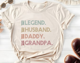 Personalized Husband, Father, Grandpa, Legend Shirt, Grandpa Retro Vintage Tee, Father's Day Custom Year Est. 2024 Gift for Men Dad Birthday