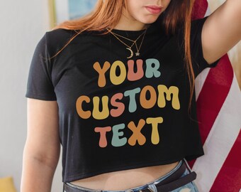 Personalized Women's Flowy Cropped Shirt - Shirt With A Retro Custom Text - Bachelorette Party - Throwback Late 90s Style - Crop Top Tee