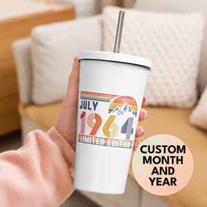 60th Birthday Retro Insulated Tumbler With A Straw, Born In 1964 Customized Travel Mug, 60 Years Birthday Party Gifts, Sixties 60s Bday Gift