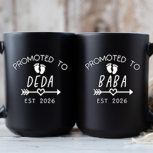 First Time Baba Deda Black Coffee Mug Set, Promoted To Grandma, New Grandparents Pregnancy Reveal, Baby Announcement Customizable Mug