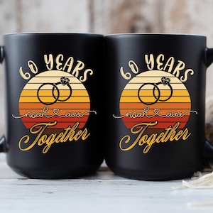 Diamond Anniversary Gift For Him And Her, Married For Sixty Years, 60th Anniversary Black Couple Mug For Husband & Wife, 60 Years Together