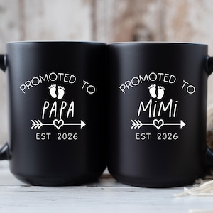 First Time Mimi Papa Black Coffee Mug Set, Promoted To Grandma, New Grandparents Pregnancy Reveal, Baby Announcement Customizable Mug