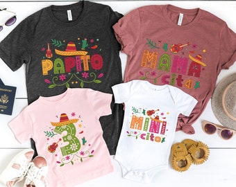 Personalized Three Esta Mexican Birthday Party Shirt, 1st 2nd 3rd Birthday, 2 Years Old Custom Family Matching T-Shirts, Mamacita Tee Gifts