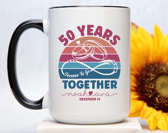 50th Anniversary Personalized Mug, Golden Wedding Gift With Names and Date, Forever Together Coffee Cup for Couple Parents Grandparents