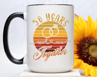 50th Wedding Anniversary Mug Set, Personalized Golden Anniversary Coffee Cups With Couple Names, 50 Years Together Gift for Couple
