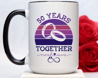 50 Years Together Mug, Personalized Golden Anniversary Coffee Cup, Custom Wedding Gift for Wife Husband Parents Grandparents From Children
