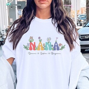 Custom Nana Floral Shirt, Personalized Mother&#39;s Day TShirt, Nana With Grandkid Names Apparel, Gift For Grandma From Kids, Blessed Nana Tee