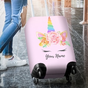 Gepersonaliseerde eenhoorn bagagekofferhoes, eenhoorn cadeau-item, bagagebeschermer, aangepaste bagageomslag, eenhoorn stoffen bagagehoes decor