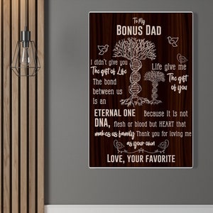 Bonus Dad Wall Sign, Wooden Stepped Up Dad Gift, Custom Name Wood Sign, Father&#39;s Day Gift, Decor Wall Art, Stepdad, Personalize Gift For Dad