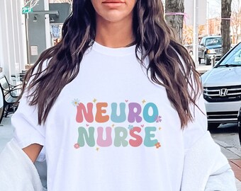 Neuro Krankenschwester Retro Shirt, niedliches Neuro ICU Krankenschwester Kleid, Geschenke für Neurologie, Komfort Farben Krankenschwester Praktiker T-Shirt, Neurowissenschaftliche T-Shirts