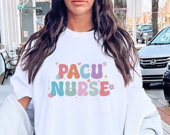 Chemise rétro d'infirmière Pacu, cadeau T-shirt couleurs confort infirmière pour infirmière, infirmière de chirurgie, t-shirt pour unité de soins post-anesthésie, remise des diplômes de l'école d'infirmières