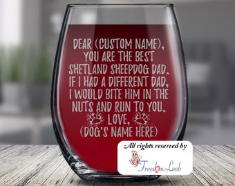 Sheltie StemlessStemmed Wine Glass Personalized