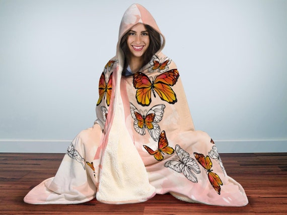 Monarch Butterfly Hooded Blanket, Butterfly Throw, Sherpa and Microfiber  Butterfly Blanket, Comfy Hooded Blanket for Teens and Adults 