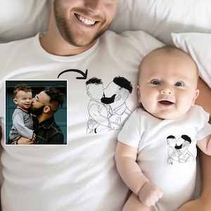 Personalized Dad & Child Photo Portrait Matching Shirt, Father&#39;s Day Shirt, Daddy With Baby Son Daughter Tee, Custom Dad Birthday Gift Idea