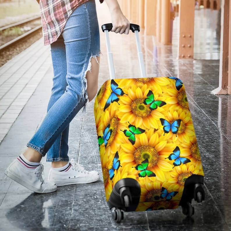 Sunflower Butterfly Luggage Suitcase Cover Sunflower Case Etsy