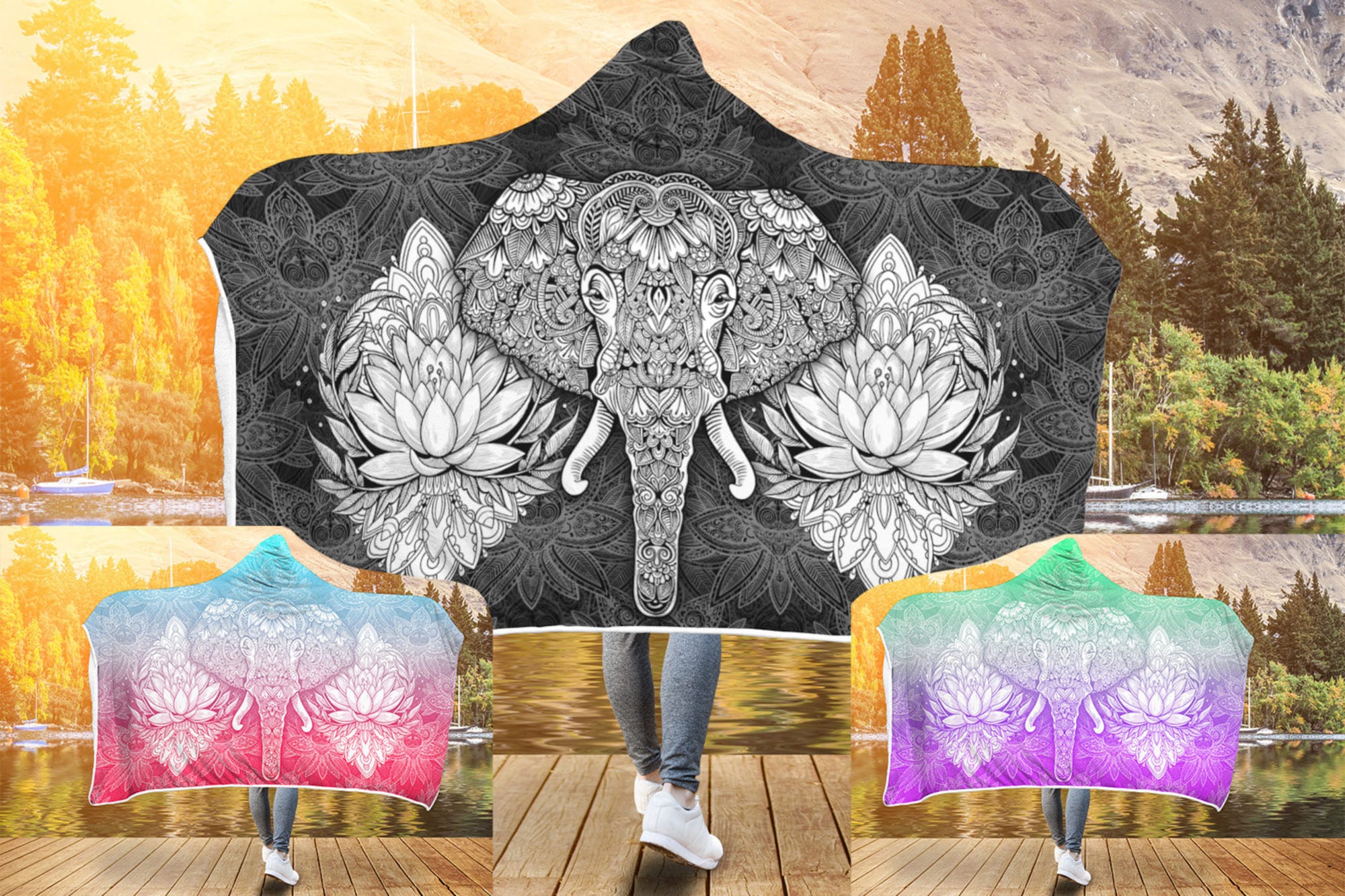 Discover Elephant Mandala Hooded Blanket