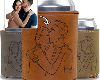 Glacière pour couple personnalisée avec contour, Porte-boisson personnalisé pour anniversaire de mariage, Pochette pour boisson de fiançailles, Glacière photo romantique gravée