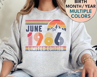 Sudadera de 1986, sudadera de cumpleaños de 1986, sudadera con número de año de cumpleaños de 1986 para mujer o hombre, regalo de cumpleaños, camiseta de 40 cumpleaños