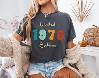 Camiseta retro de 50.º cumpleaños, edición limitada de 1976, colores cómodos, regalo de cumpleaños para mujer, camiseta de fiesta de 50.º cumpleaños, camiseta retro de cumpleaños