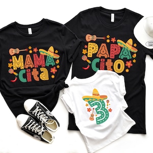 Personalized Three Esta Mexican Birthday Party Shirt, 1st 2nd 3rd Birthday, 3 Years Old Custom Family Matching T-Shirts, Mamacita Tee Gifts